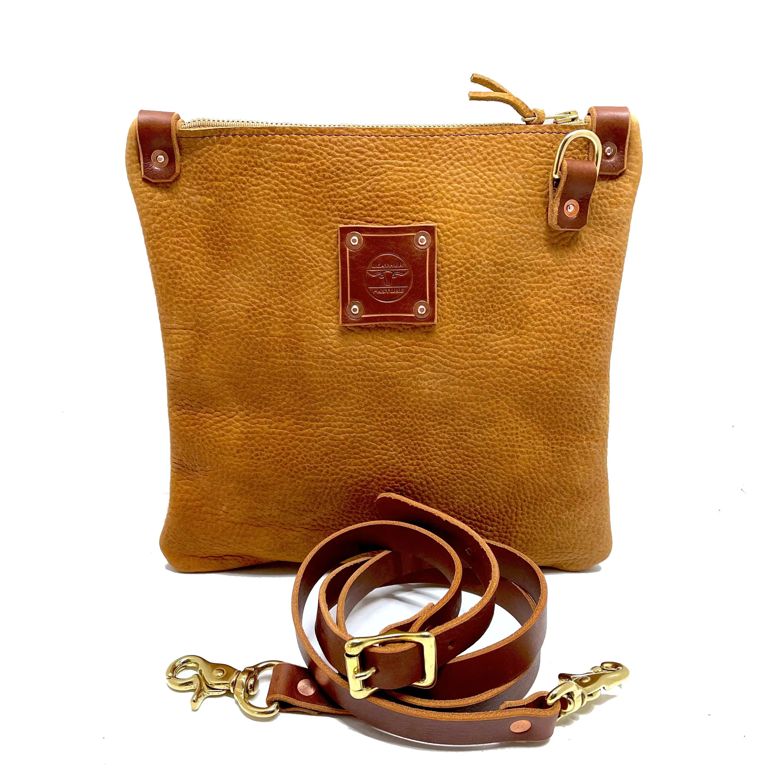 Mini Leather Messenger in Almond