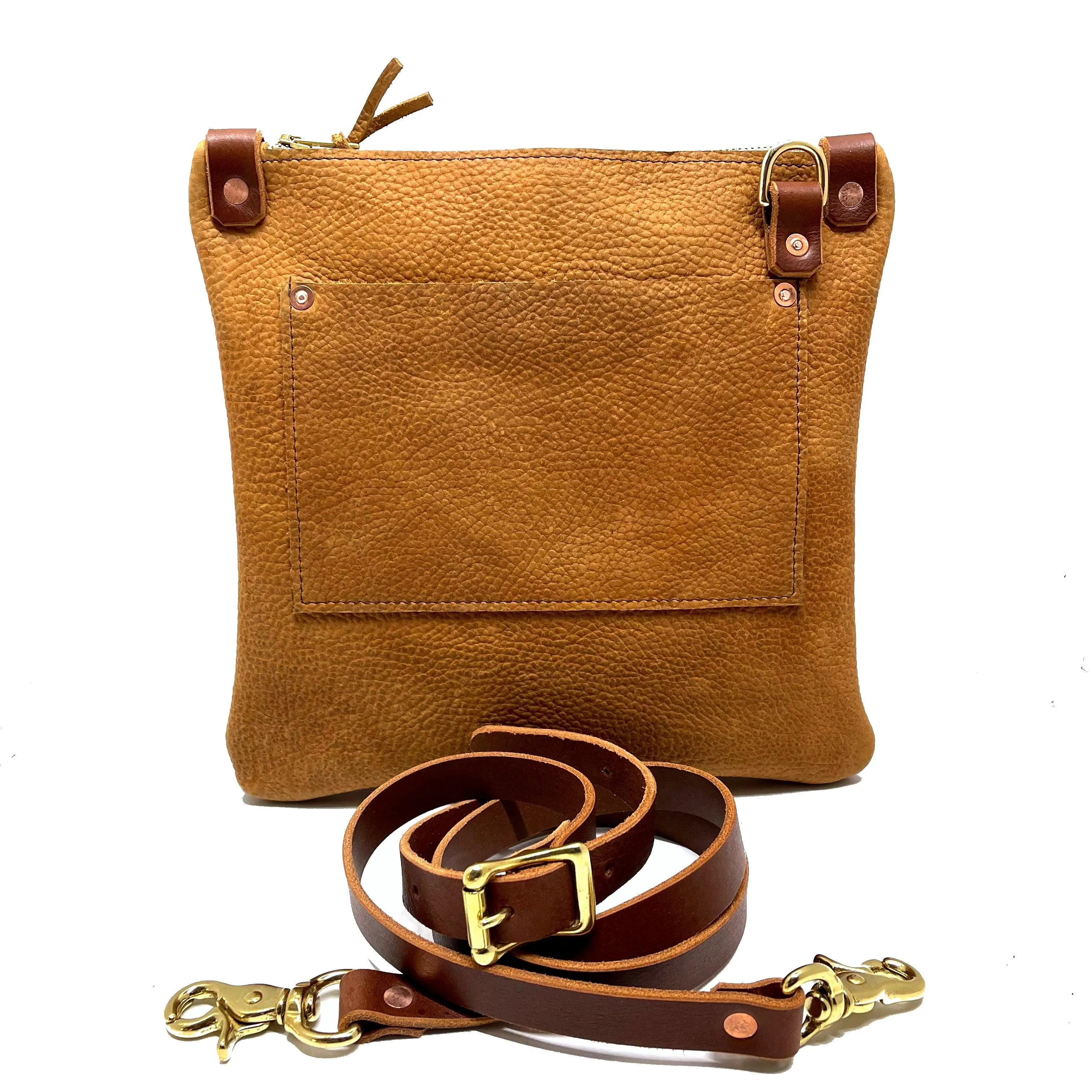 Mini Leather Messenger in Almond