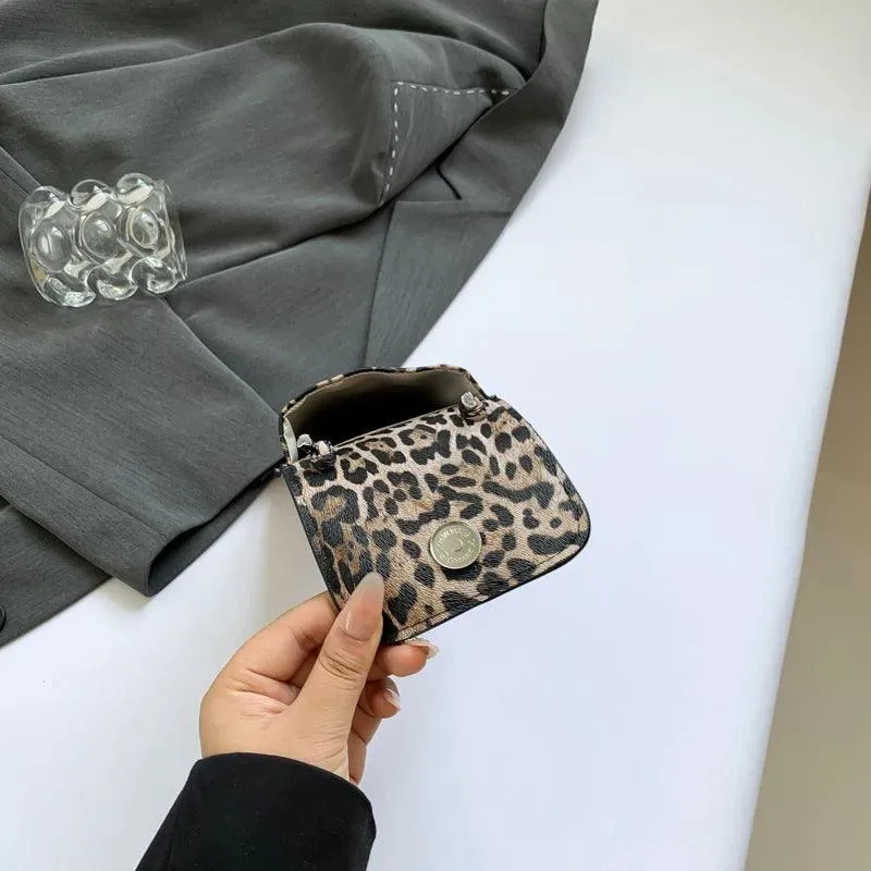 Mini Leopard Crossbody Bags Phone Purses Women Leather Flap Rectangle Purses