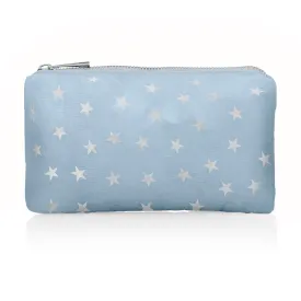 Mini Zipper Pouch - Shimmer Ice Blue with Myriad Silver Stars