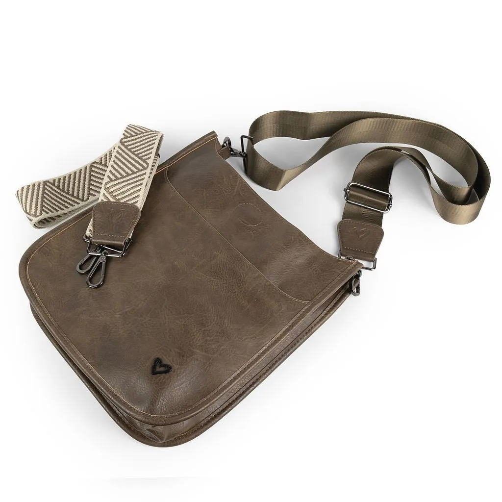 NEW: Oakville Vegan Leather Messenger - Chocolate