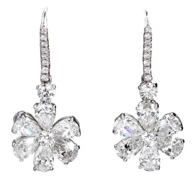 Pear Shape Diamond Platinum Flower Earpendants