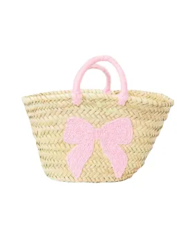 Pink Bow Straw Basket