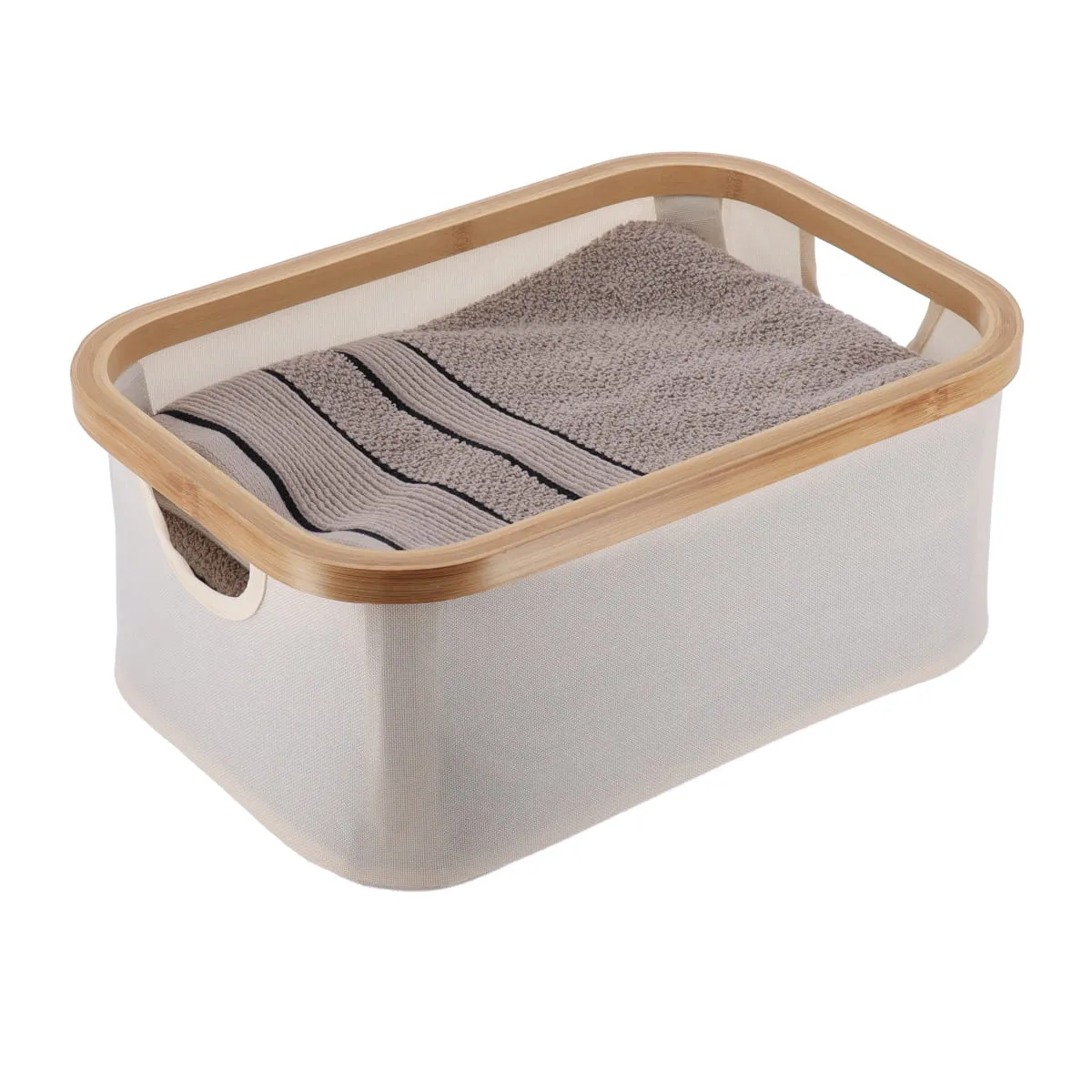 Polyester Foldable Storage Basket With Bamboo Frame - Natural/Bamboo