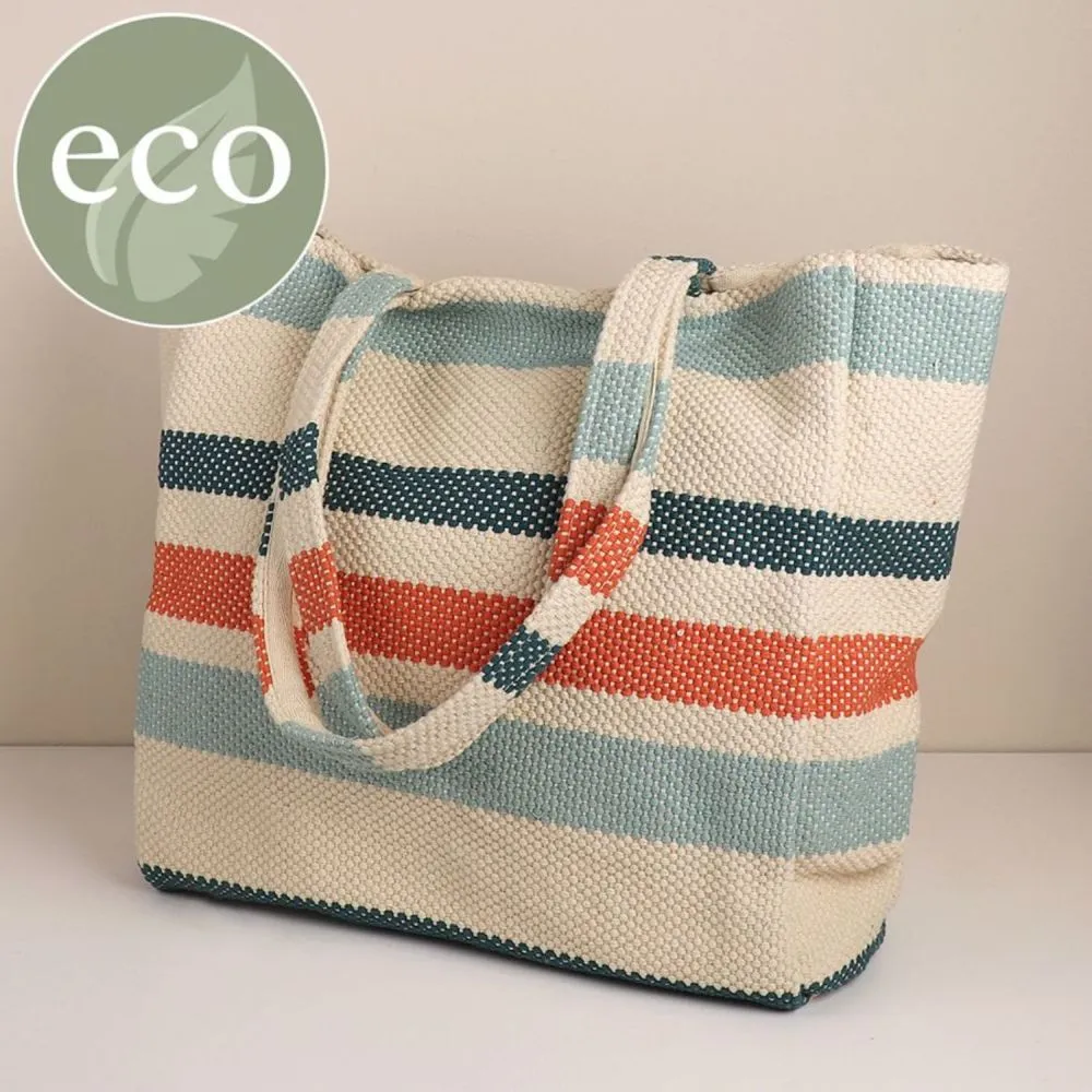 POM Blue mix striped cotton beach bag