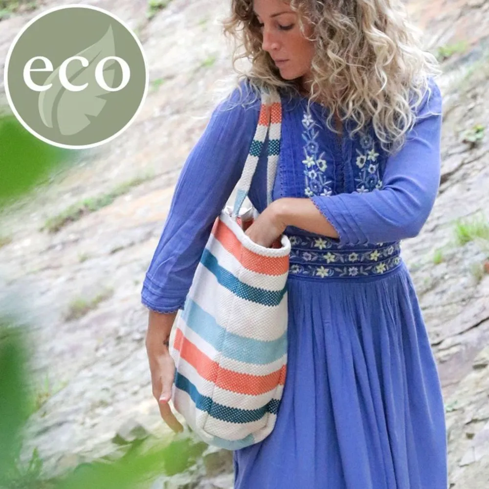 POM Blue mix striped cotton beach bag