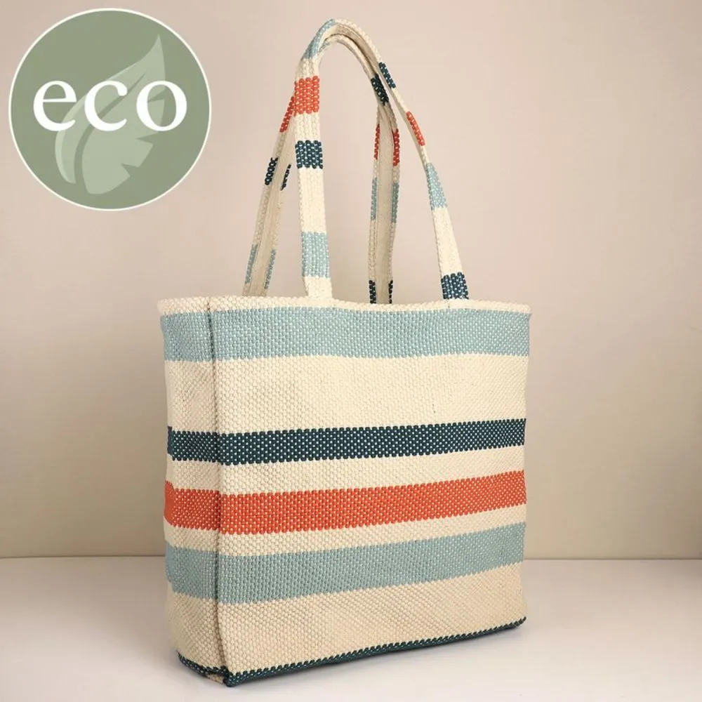 POM Blue mix striped cotton beach bag