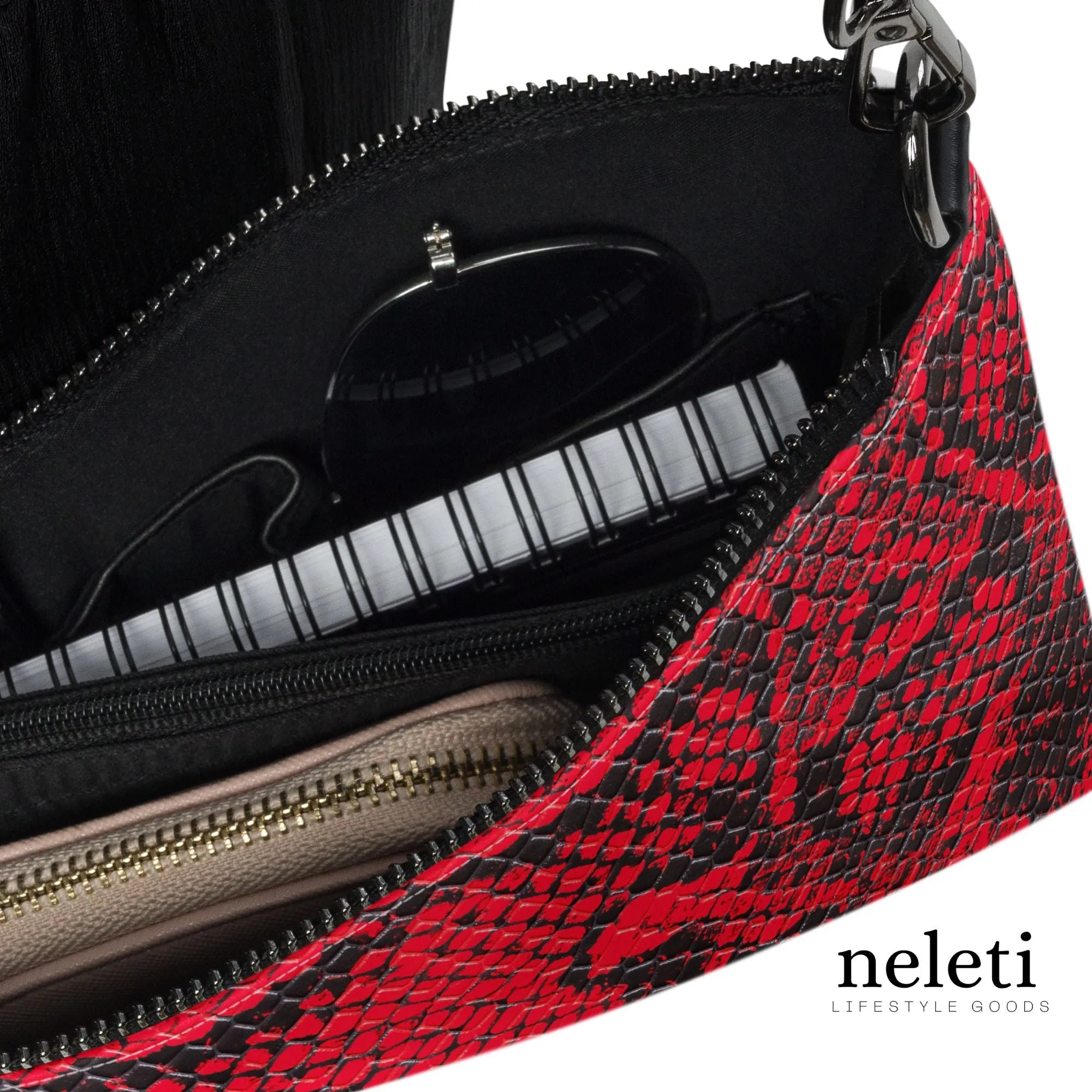 Red Crossbody Bag for Women with Black Snake Print - Exclusive at Neleti.com