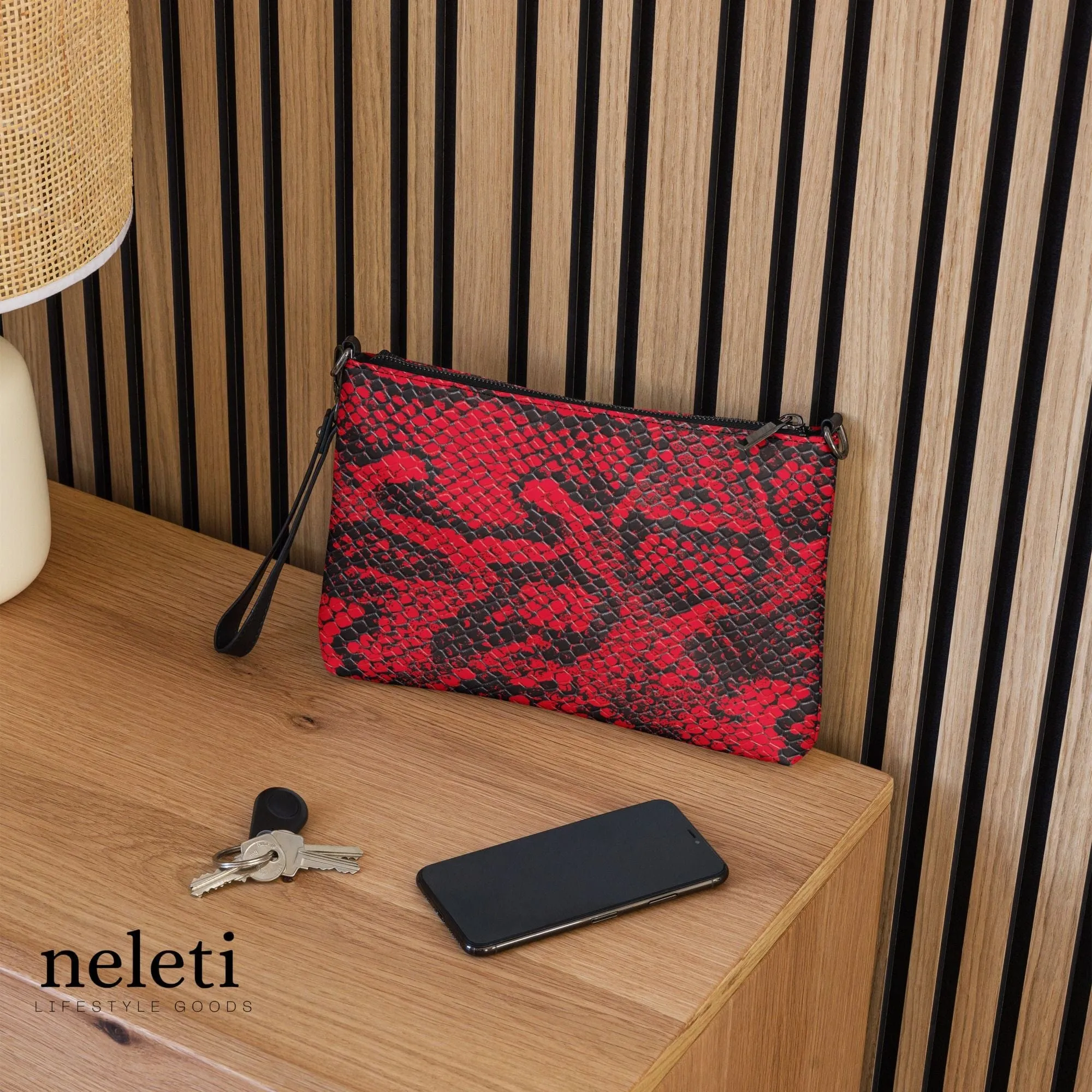 Red Crossbody Bag for Women with Black Snake Print - Exclusive at Neleti.com