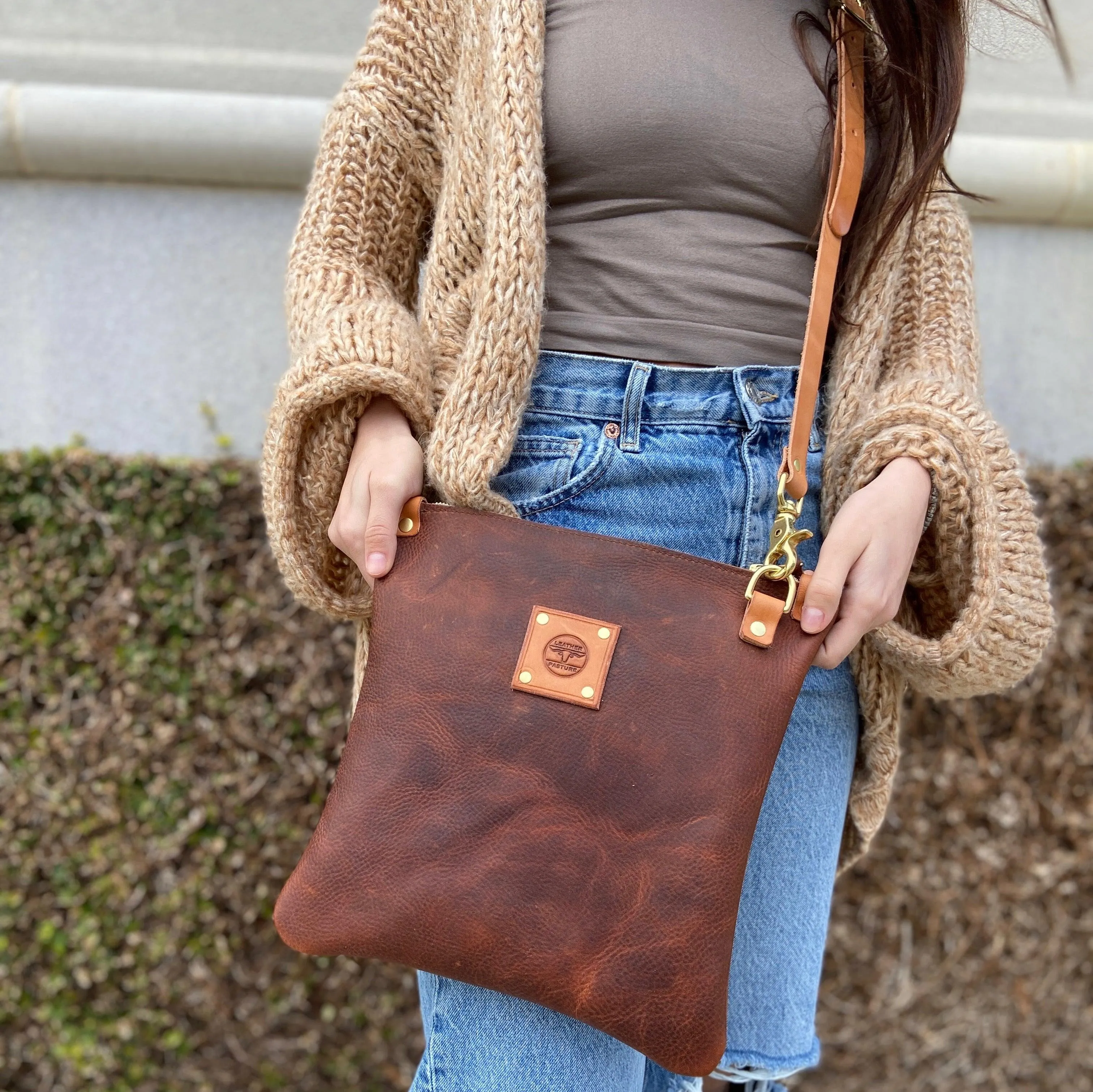 RTS- Mini Leather Messenger in Brown