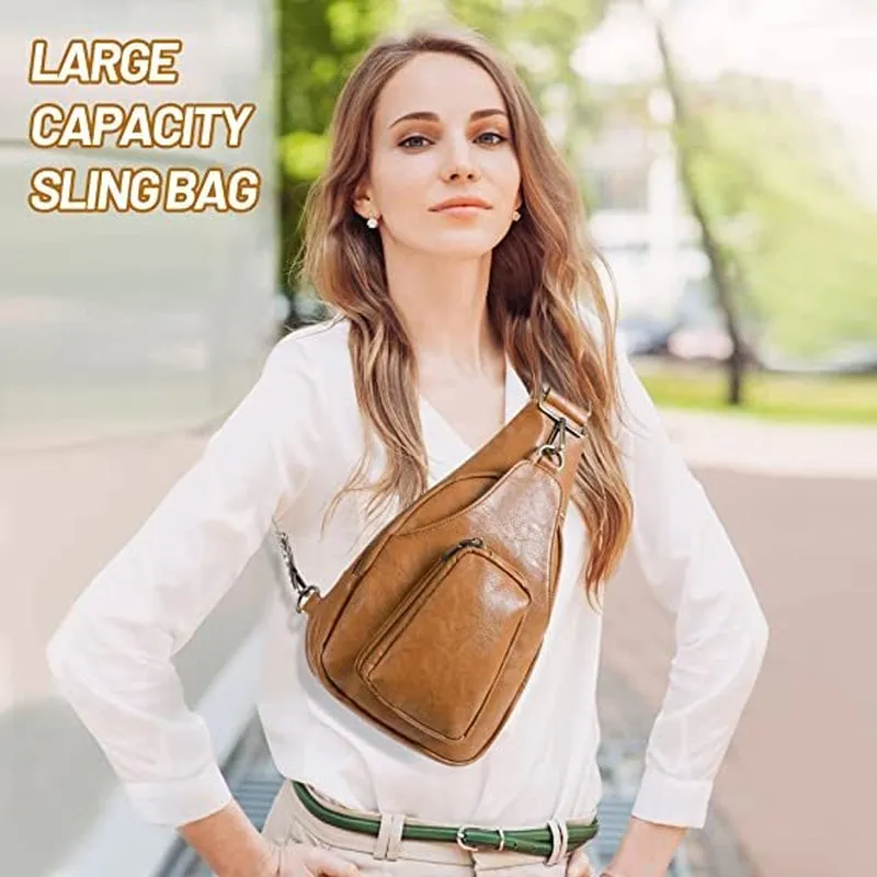 Sling Bag for Women PU Leather Sling Bag Small Crossbody Sling Backpack Multipurpose Chest Bag for Women Cycling