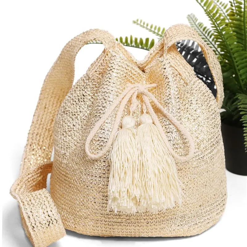 Straw Crossbody Bucket Bag 212 Beige (1 unit)