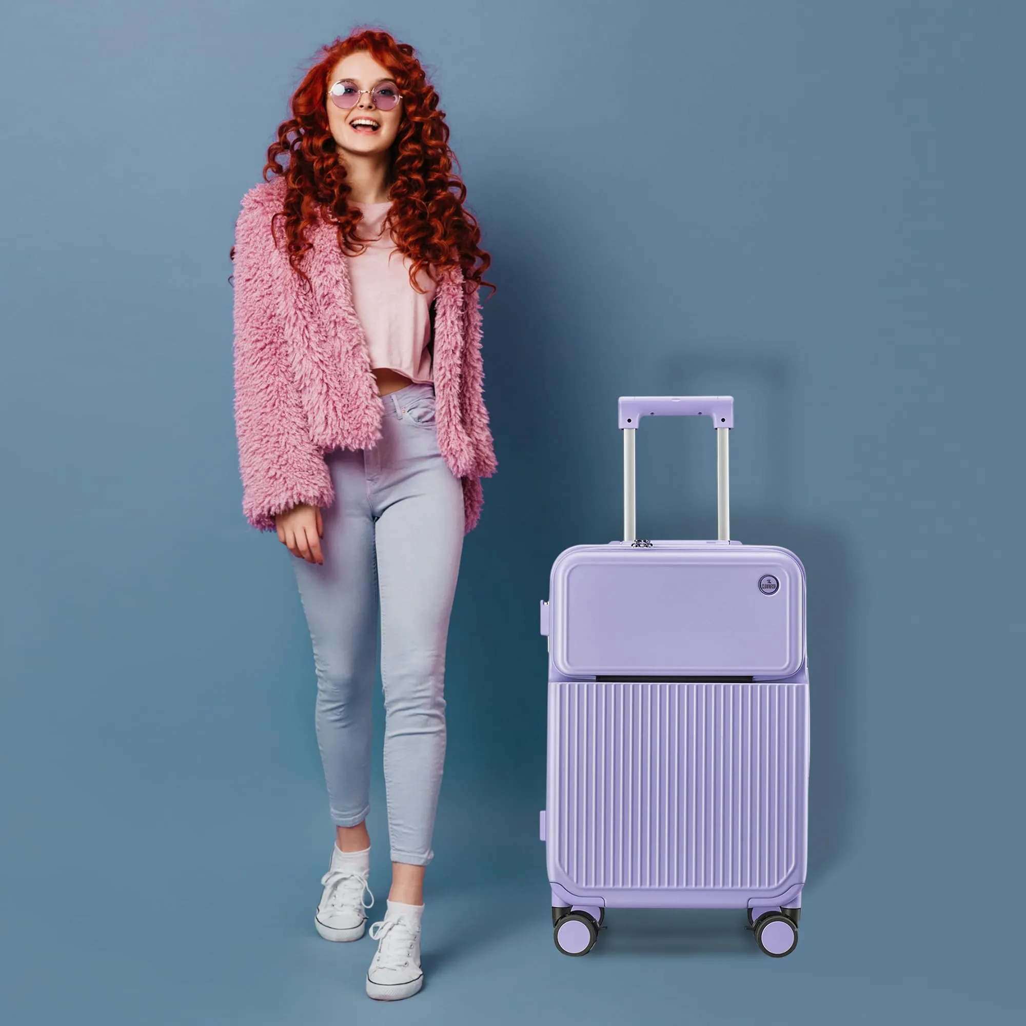 THE CLOWNFISH Polyester Hard Shell Spinner Trolley Bags For Travel | Suitcase For Travel | Cabin 8 Wheels Trolley Bags Luggage Bags | Trolly Bag -Lavender,60 Cm,Medium