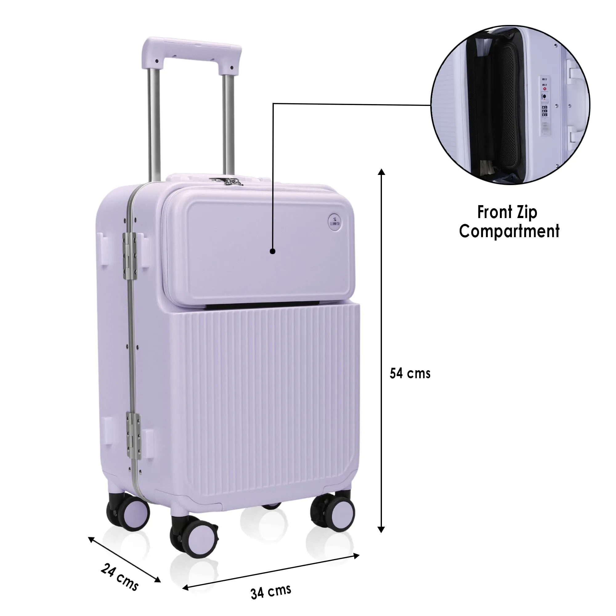 THE CLOWNFISH Polyester Hard Shell Spinner Trolley Bags For Travel | Suitcase For Travel | Cabin 8 Wheels Trolley Bags Luggage Bags | Trolly Bag -Lavender,60 Cm,Medium