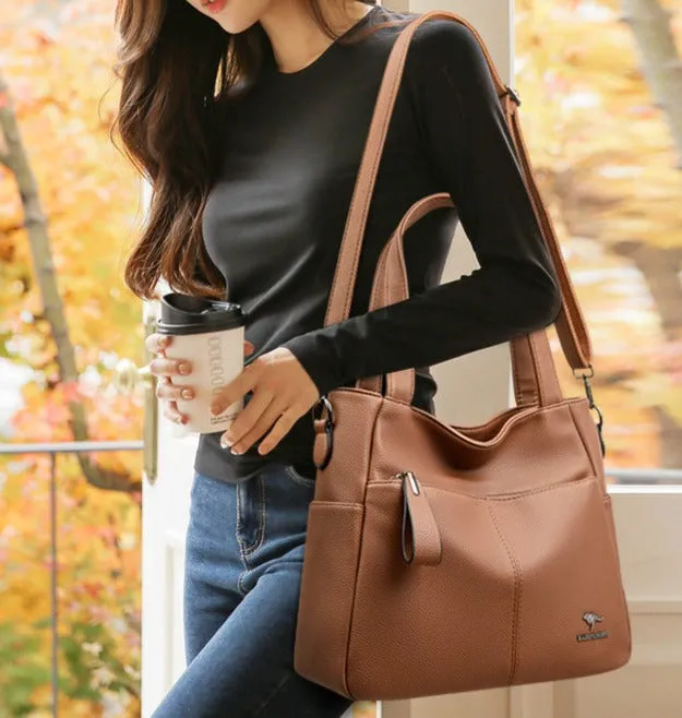 Versatile large-capacity genuine leather bag for women new casual handbag middle-aged mother single shoulder crossbody bag