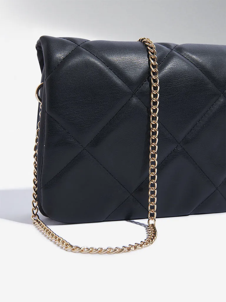 Westside Black Quilted Chain Strap Sling Bag