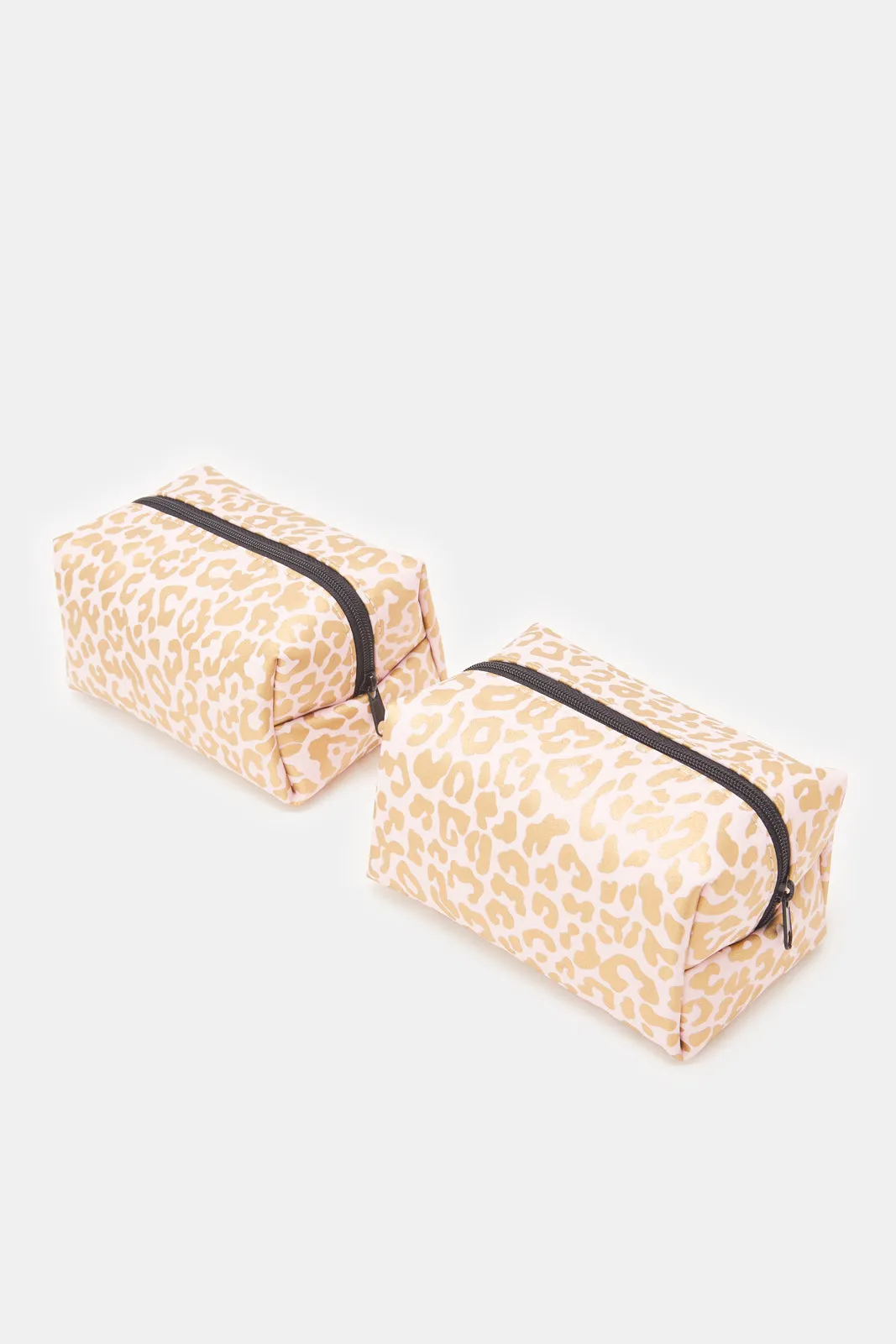 Women Pink And Black Animal print Cosmetic Pouch Set (Pack of 4)