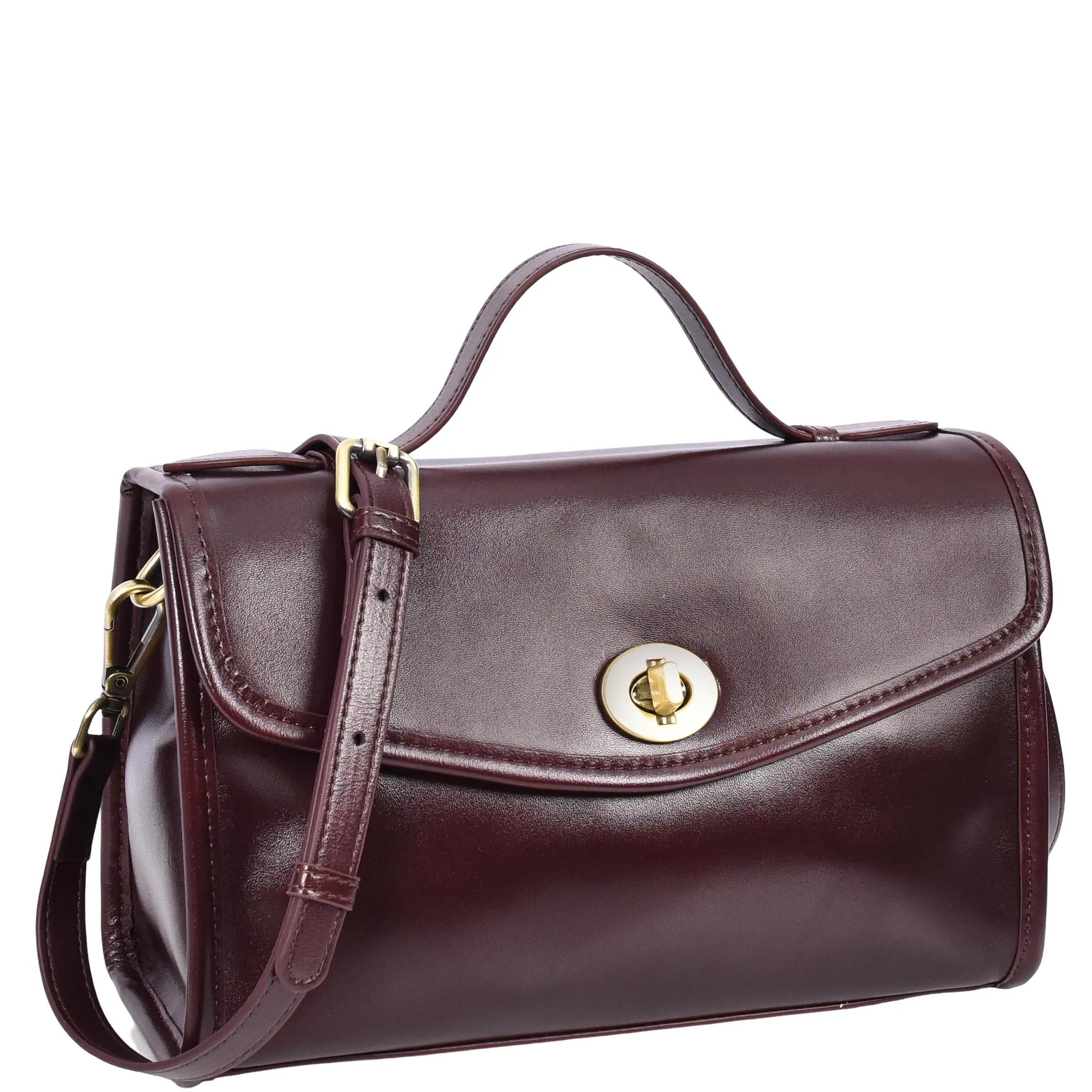 Womens Smooth Leather Crossbody Bag Casual Outgoing Top Handle Handbag A029 Wine