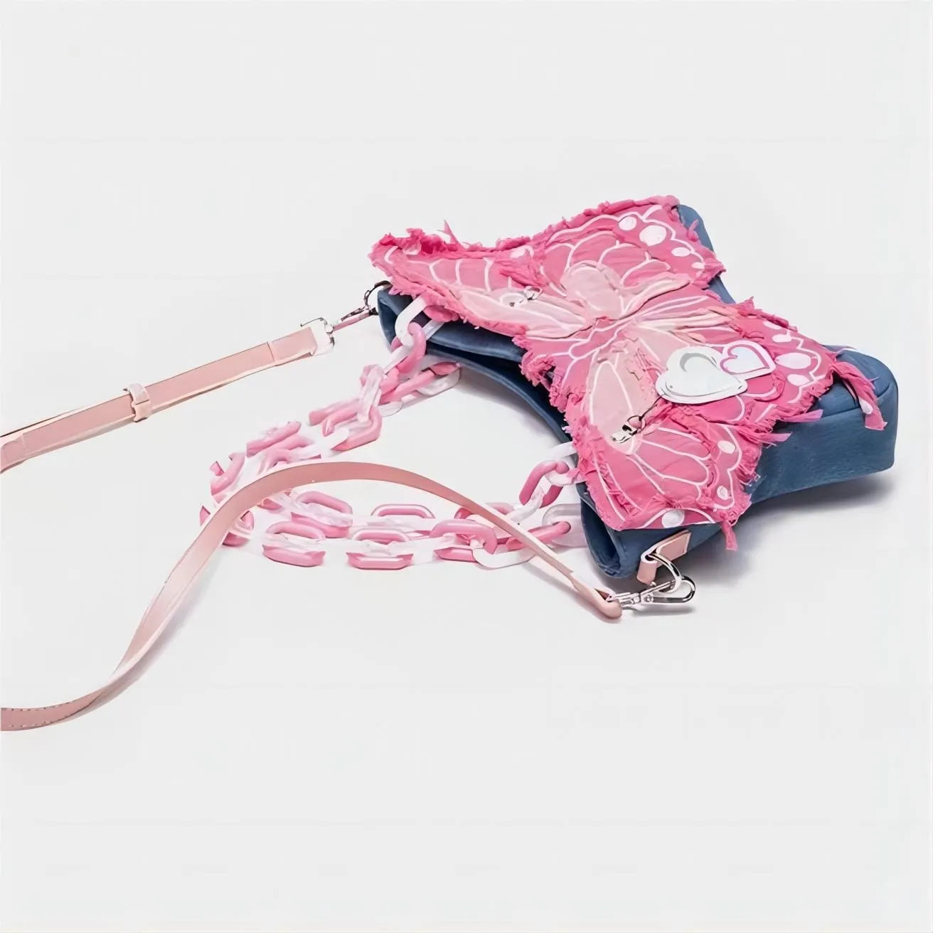 Y2K Pink Denim Butterfly Crossbody Bag