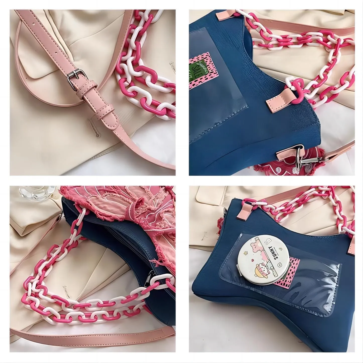 Y2K Pink Denim Butterfly Crossbody Bag