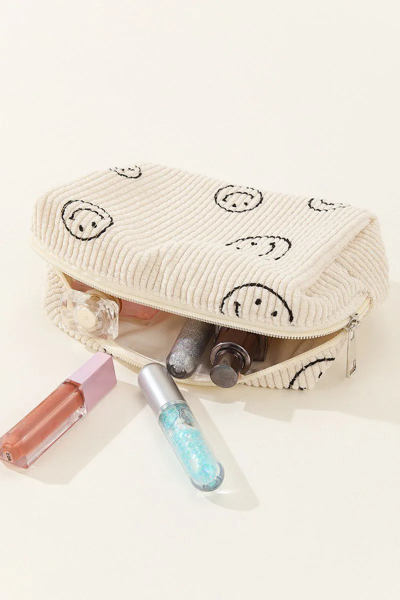 Zenana Smiley Face Corduroy Cosmetic Pouch